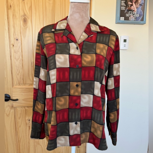 Square Pattern Button Down Blouse - Picture 1 of 6